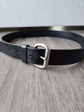 Fossil Black Genuine Leather Belt Solid Brass D-Ring Buckle Mens 40 Minimalist